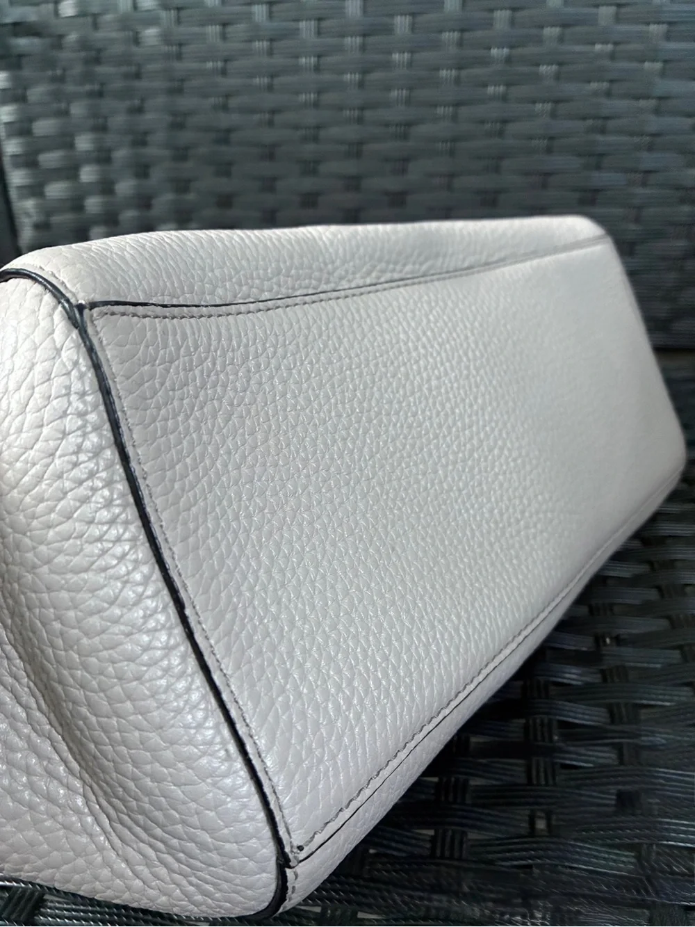 kate spade Pebbled Leather Satchel in Light Gray with Black Handles